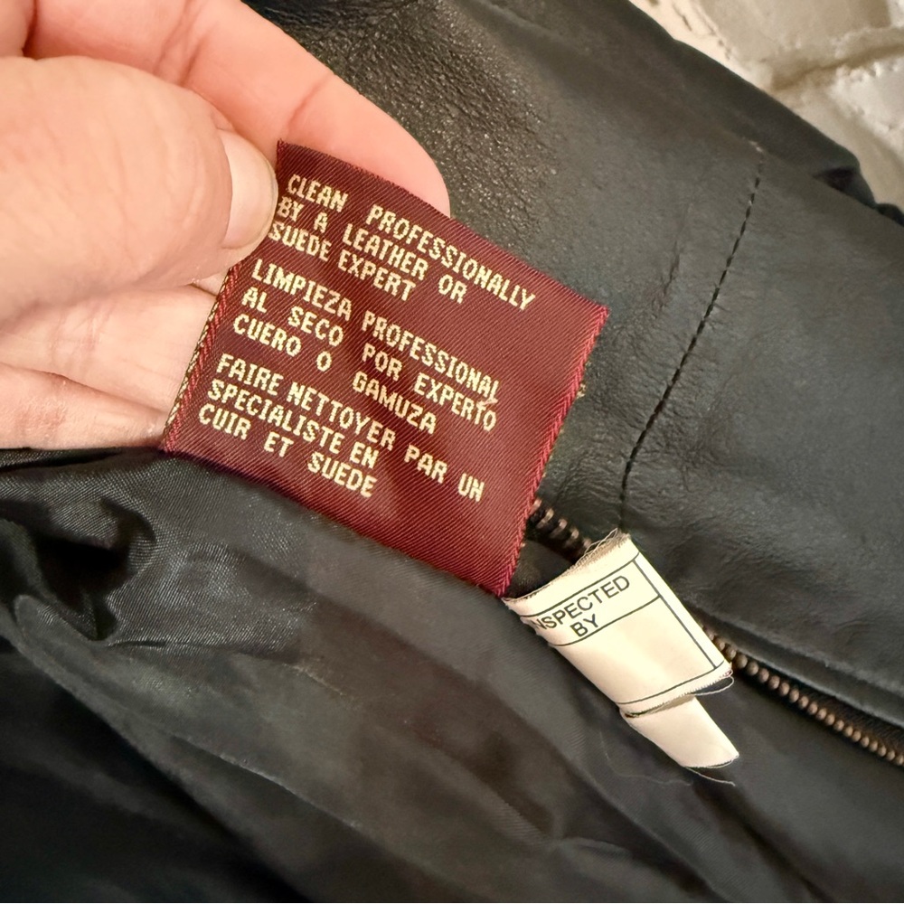 Vintage Black Leather Jacket with Gold Accents - Picture 7 of 11